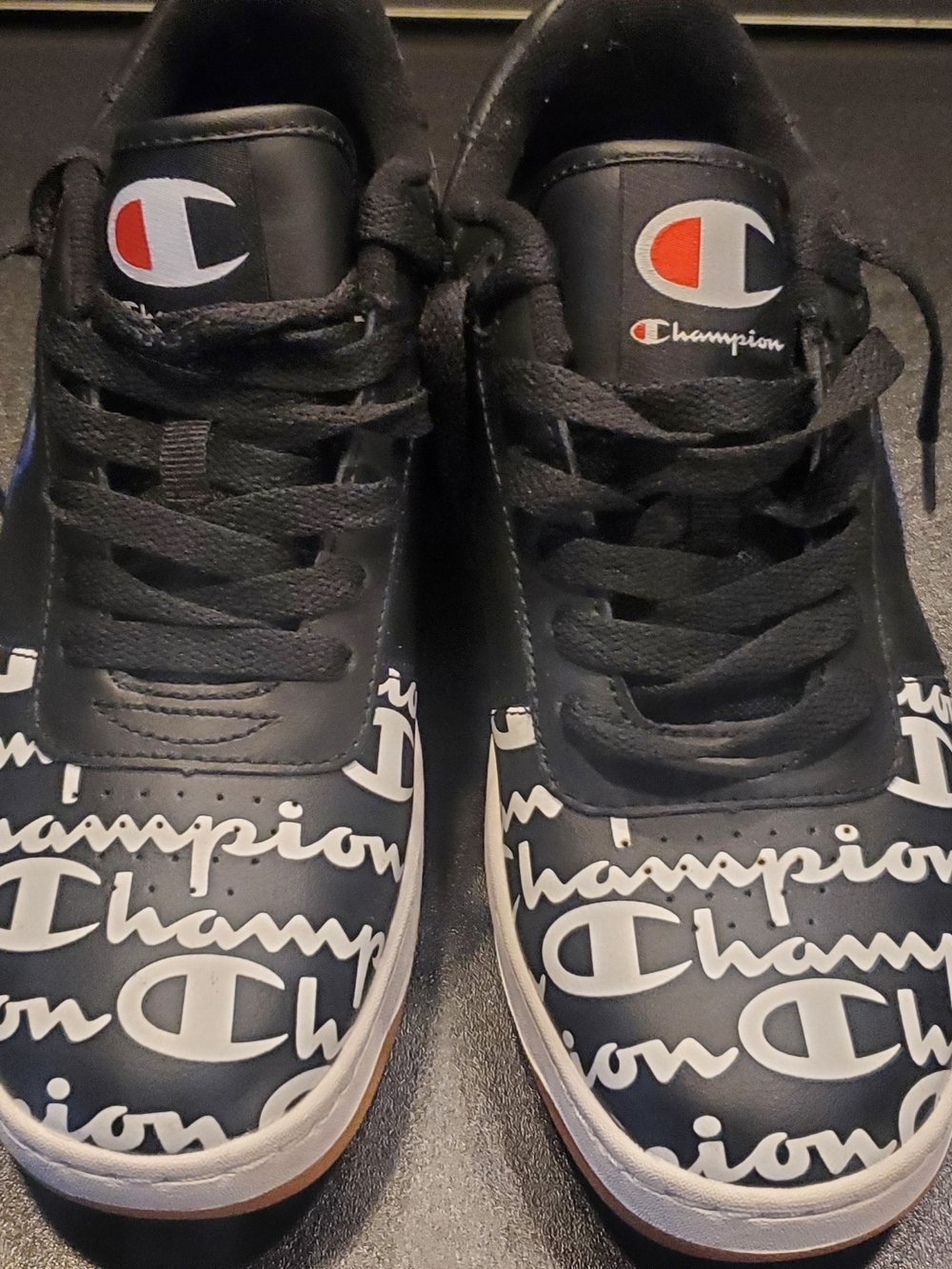 Leather CHAMPION Super Court Low Print Black Sneakers Casual Men'a Size 8.5
